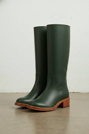 angle-view-showing-depth - Women's Handmade Dark Green Knee-High Riding Leather Boots