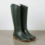 angle-view-showing-depth - Women's Handmade Dark Green Leather Chelsea Boots