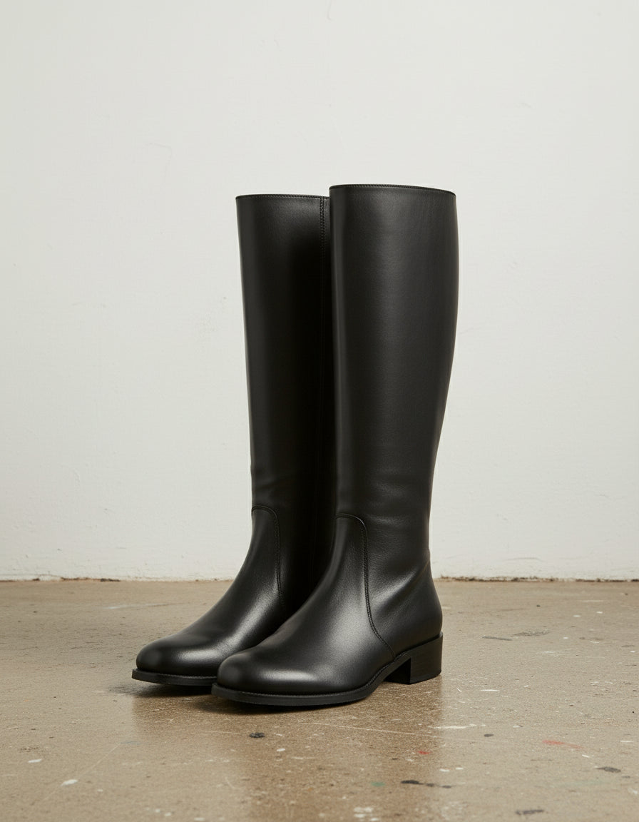 angle-view-showing-depth - Women's Handmade Leather Riding Boots, Knee-High Boots, Full Grain Leather Boots