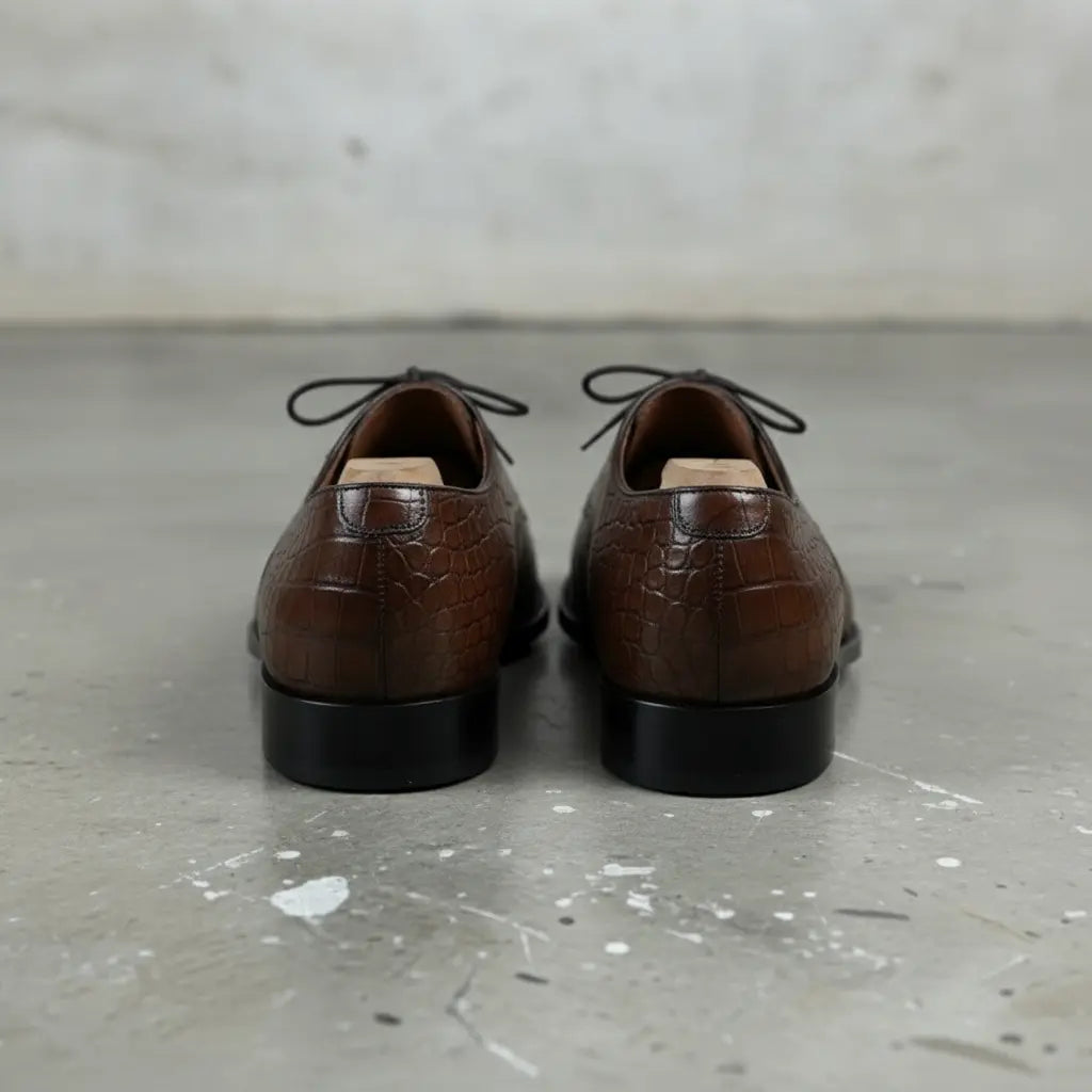 Men's Brown Crocodile-Embossed Leather Oxfords — Nettleton