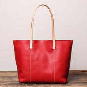 Women's Color-Block Zipper Closure Full-Grain Leather Tote Bag