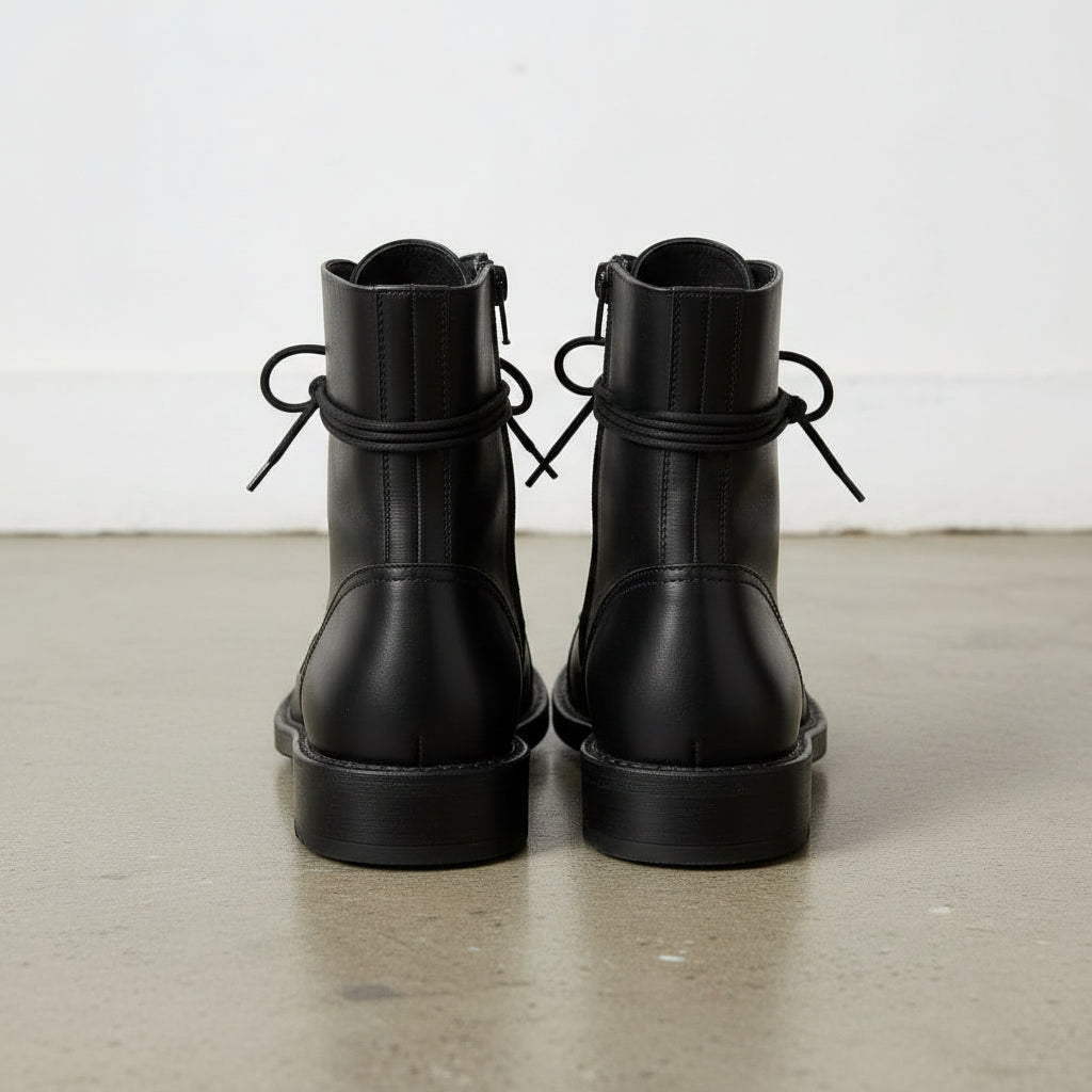 Handcrafted Men's Black Leather Combat Boots