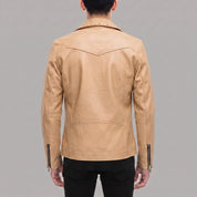 Men's Tan Studded Leather Biker Jacket — Fossett