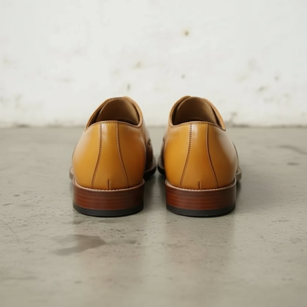 Handmade Men Tan Color Oxford Brogue Formal Dress Shoes