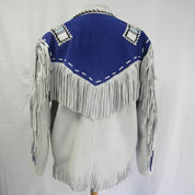 Handmade Men Western Leather Jacket Wear Fringes Beads Native American Cowboy Coat