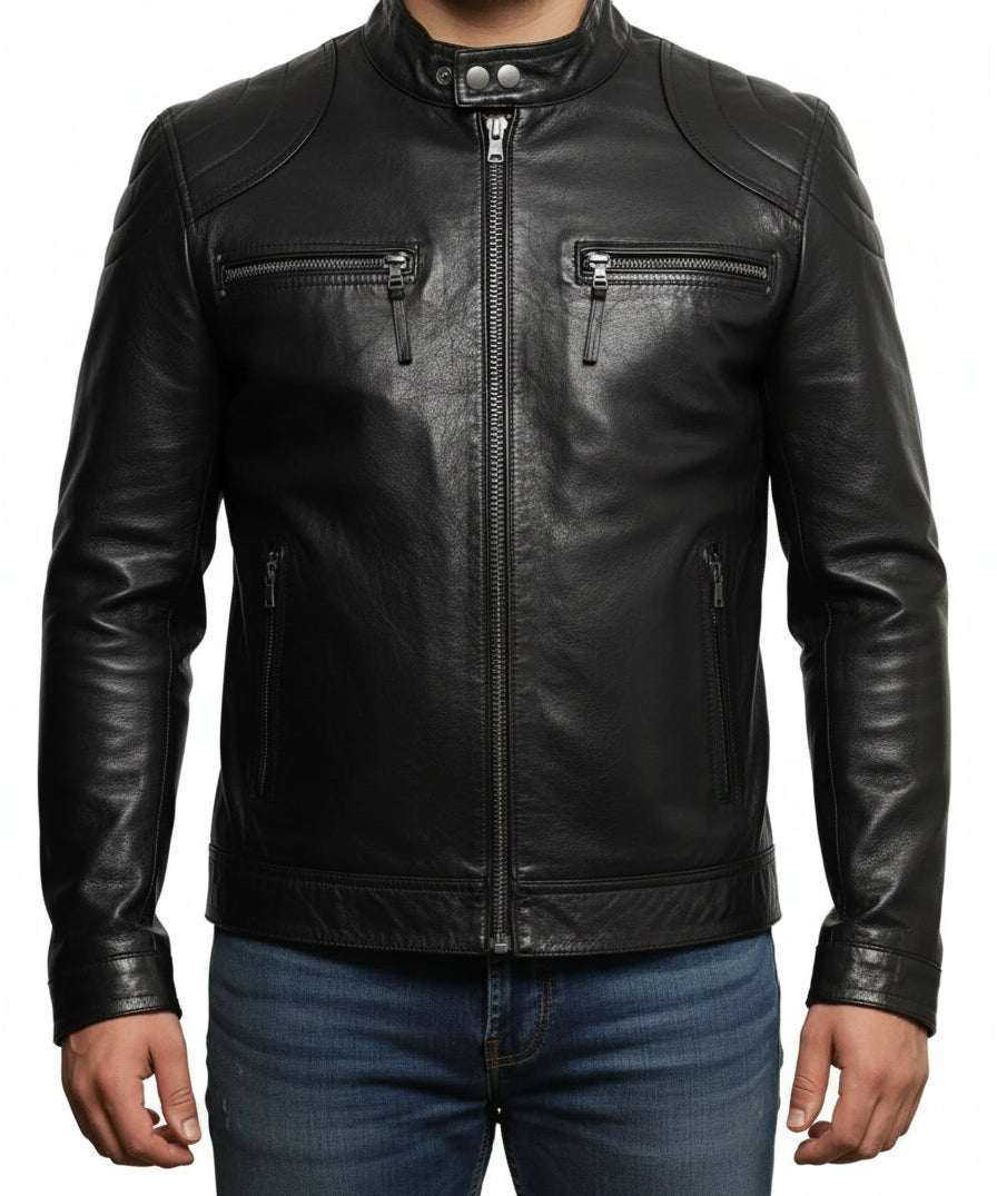 Handmade Men's Fashion Black Leather Jacket, Men Biker Leather Jacket