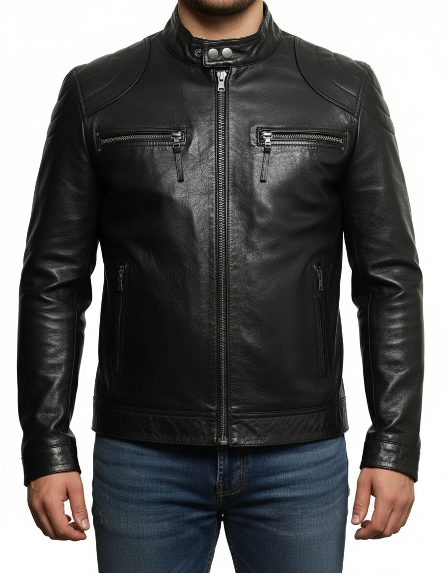 Handmade Men's Fashion Black Leather Jacket, Men Biker Leather Jacket