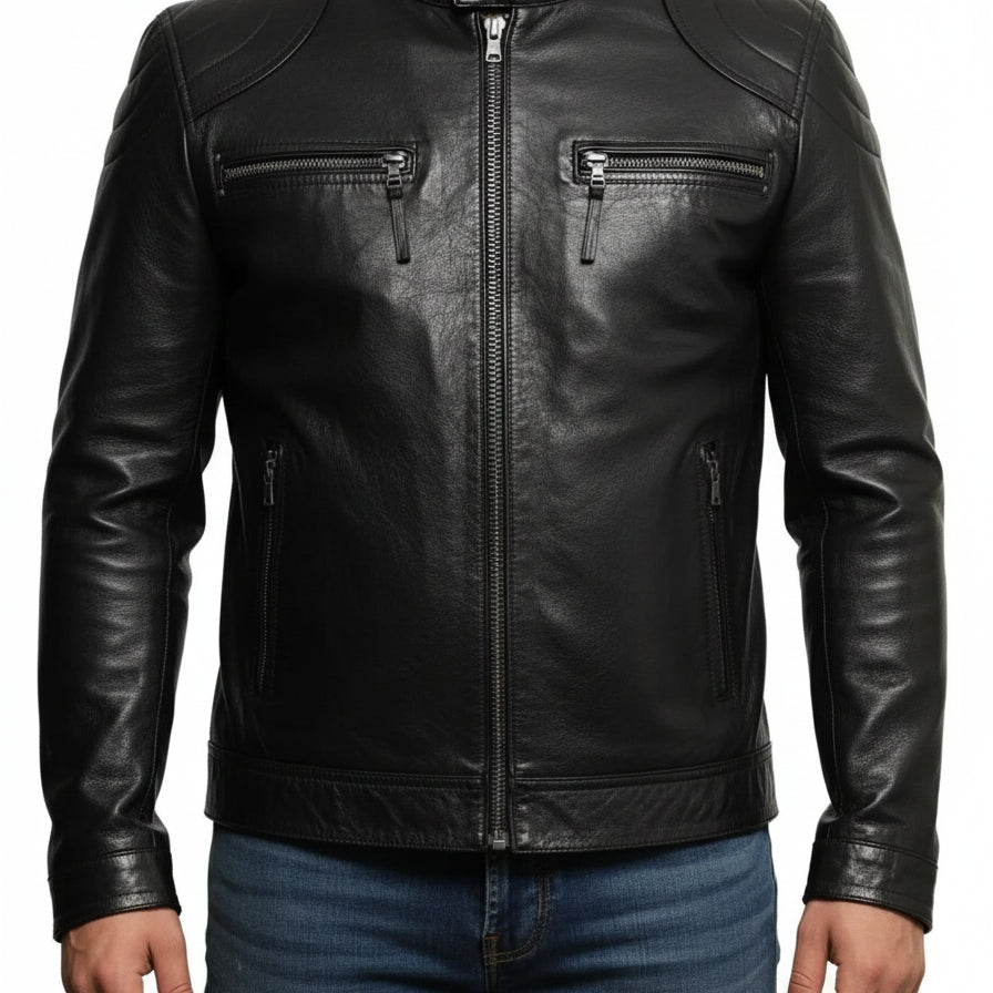 Handmade Men's Fashion Black Leather Jacket, Men Biker Leather Jacket