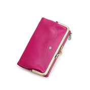 Women's Full Grain Leather RFID Blocking Kiss-Lock Frame Wallet