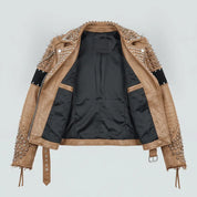 Women's Tan Leather Biker Jacket — Kingston