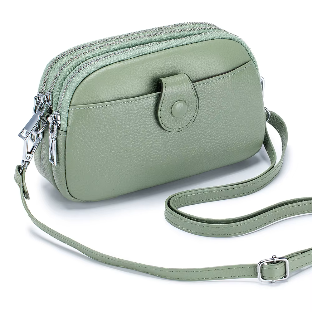 Women's Black Full-Grain Leather Crossbody Phone Bag