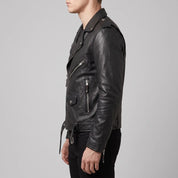 Men's Black Leather Biker Jacket — Deaville