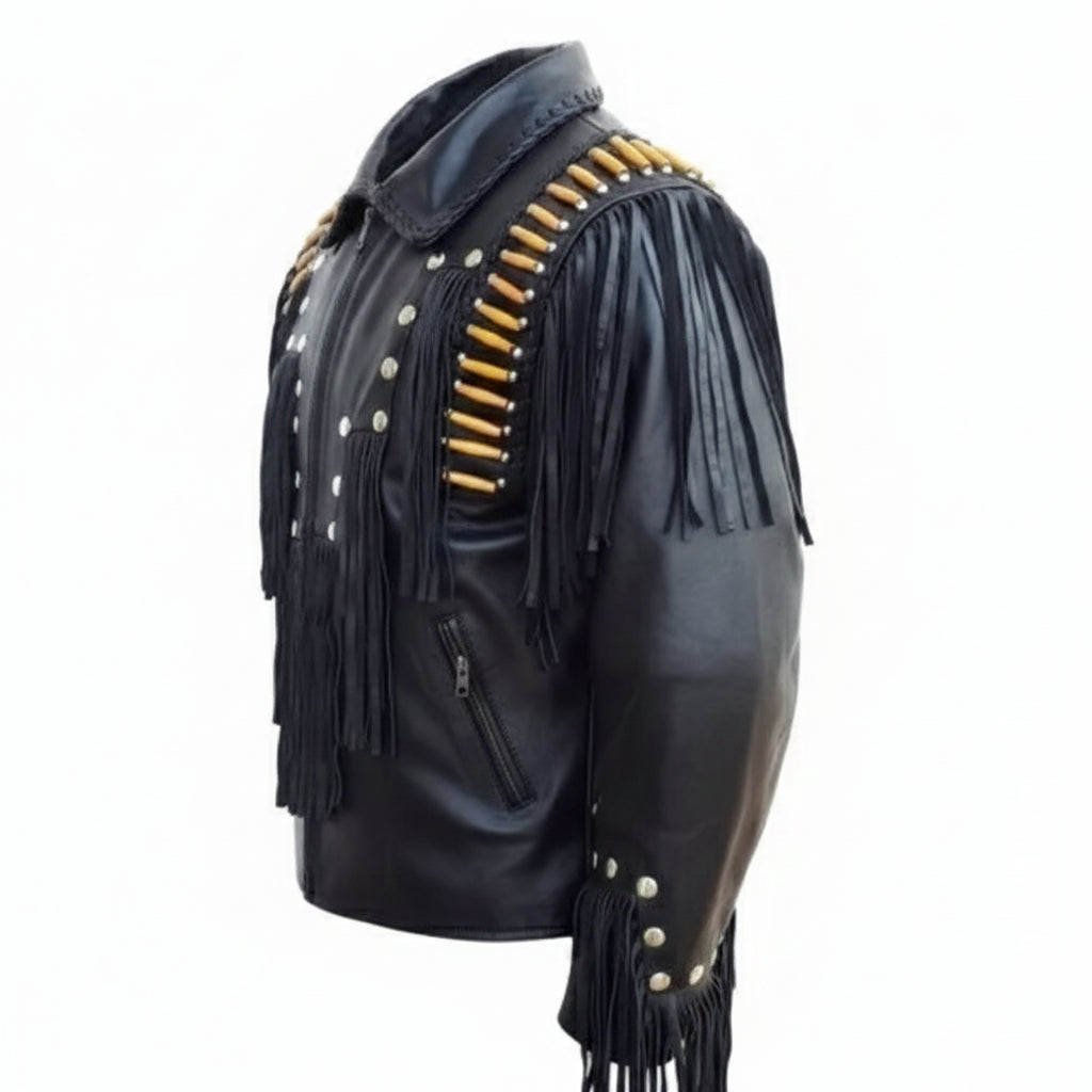 Handmade Men's Black Western suede Leather Cowboy Jacket