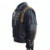 Handmade Men's Black Western suede Leather Cowboy Jacket
