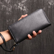 Men's Zip-Around Cowhide Leather Card Holder With Multiple Slots