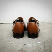 Handmade Men's Brown Monk Dress Shoes with Buckle Closure