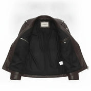 Women's Dark Brown Pebbled Leather Biker Jacket — Belstead