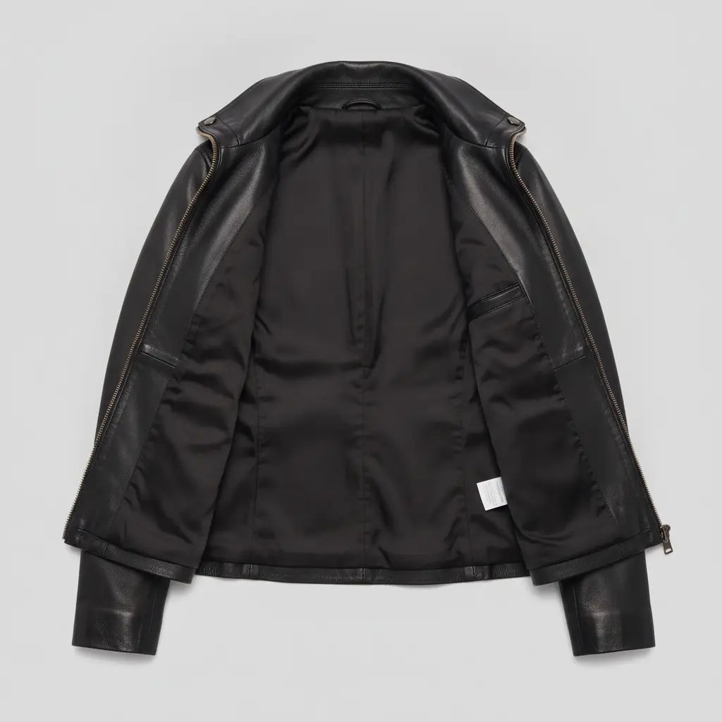 Women's Black Leather Biker Jacket — Drayford