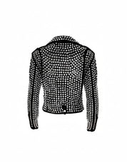 Handmade Women's Rock Star All Over Silver Studded Cowhide Leather Moto Jacket