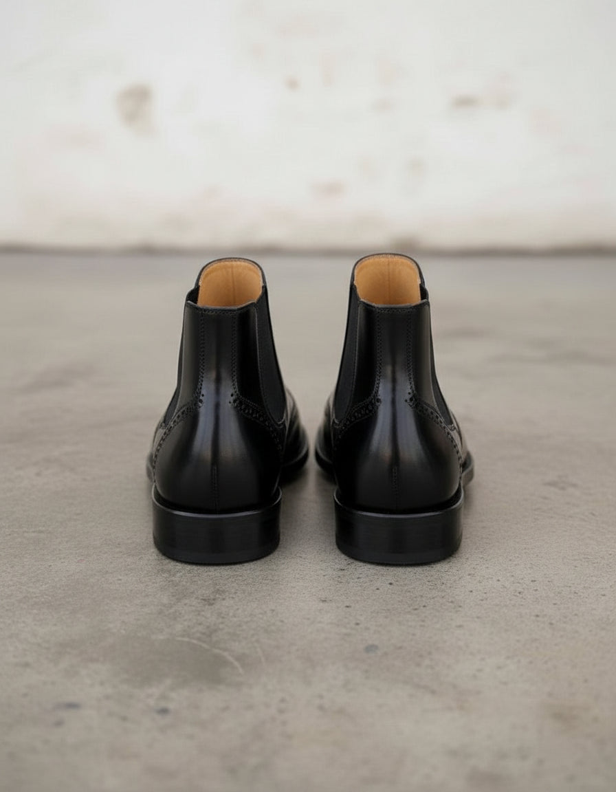 Handmade Men's Black Wingtip Chelsea Boots