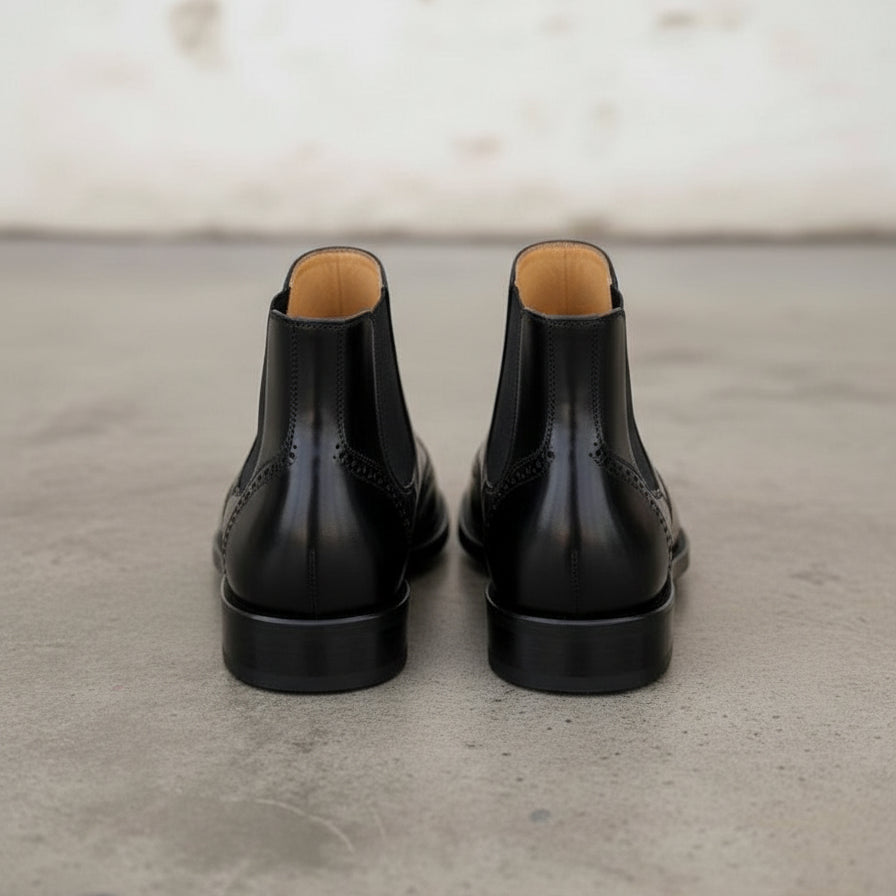 Handmade Men's Black Wingtip Chelsea Boots