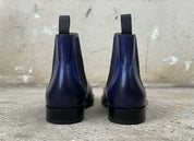 Men's Navy Blue Handmade Leather Ankle Chelsea Boots