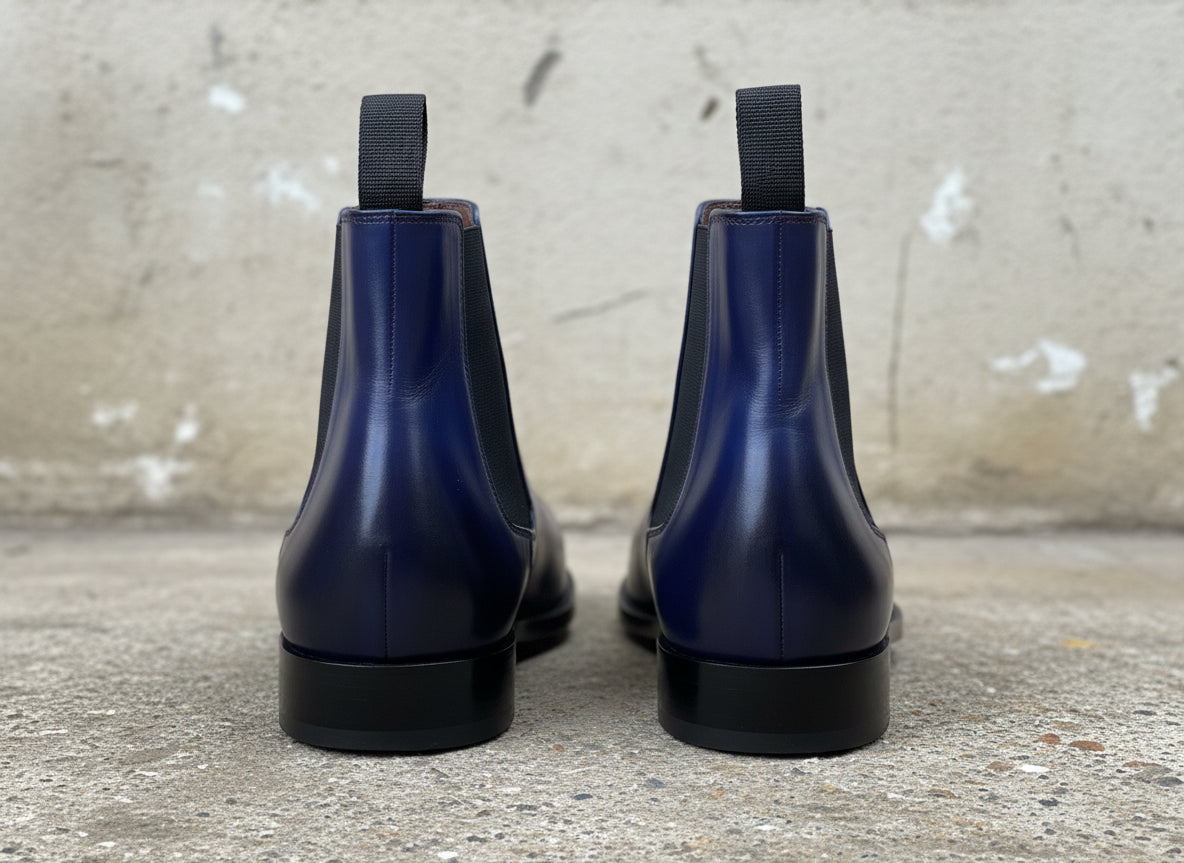 Men's Navy Blue Handmade Leather Ankle Chelsea Boots