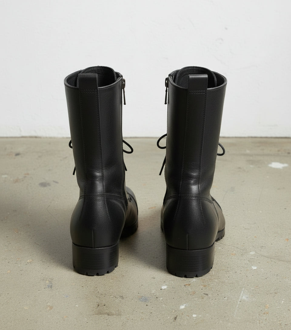 Handcrafted Men's Black Knee High Military Boots