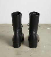 Handcrafted Men's Black Knee High Military Boots