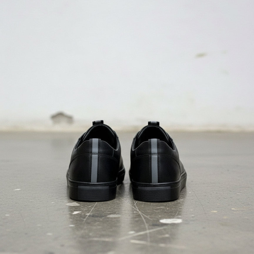Men's Black Leather Low-Profile Sneakers