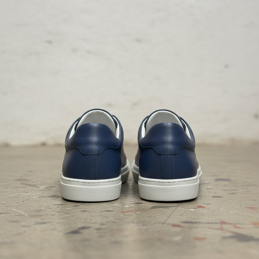Men's Navy Blue Lace-Up Leather Sneakers