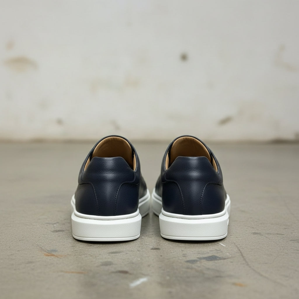 Men's Navy Blue Lace-Up Leather Sneakers