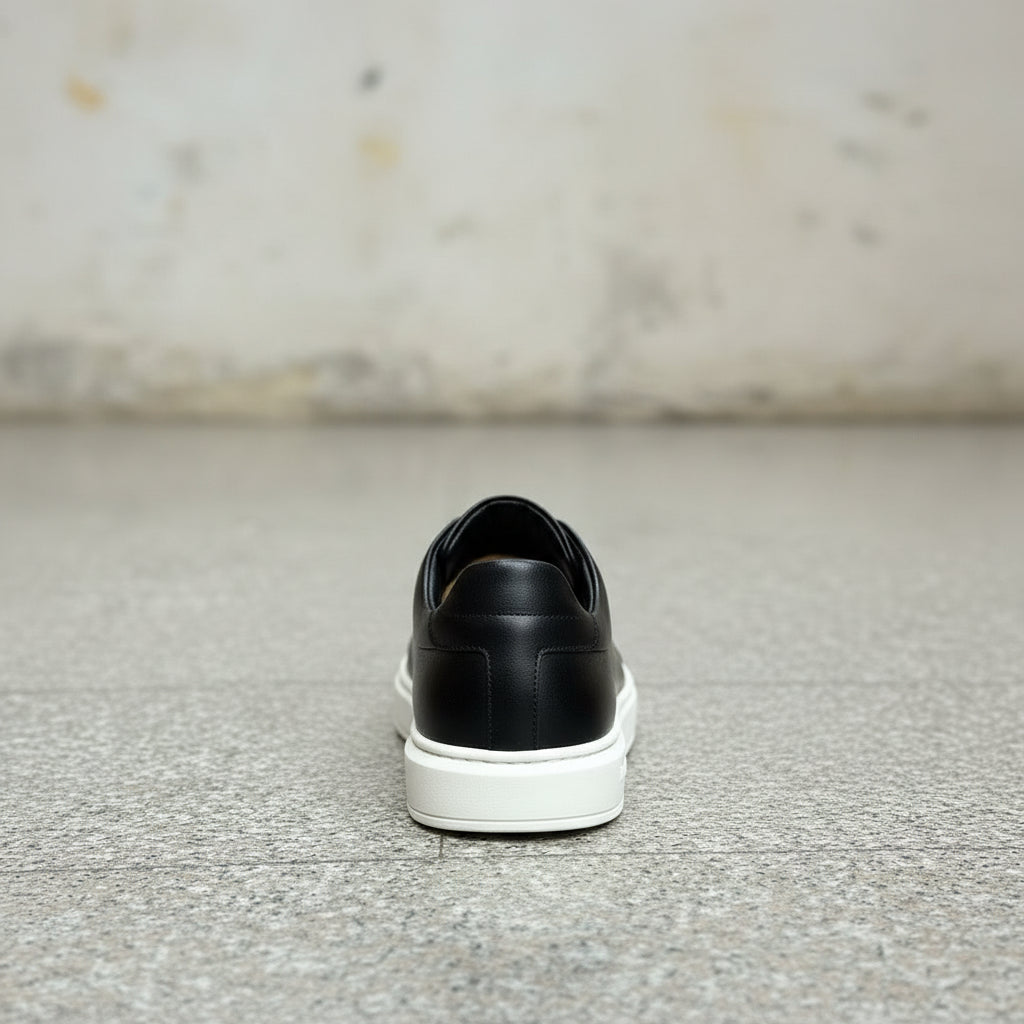 Black Leather Men's Lace-Up Sneakers