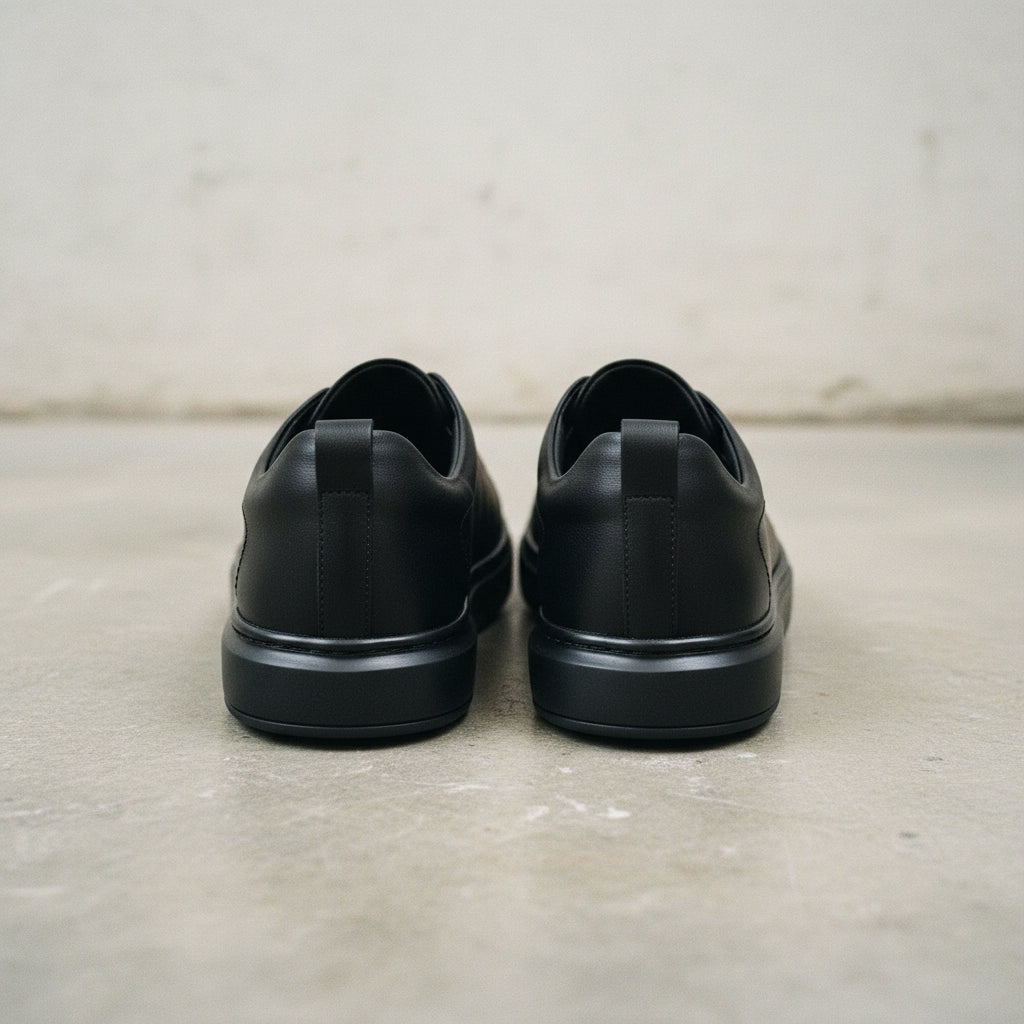 Men's Black Leather Slip-On Sneakers