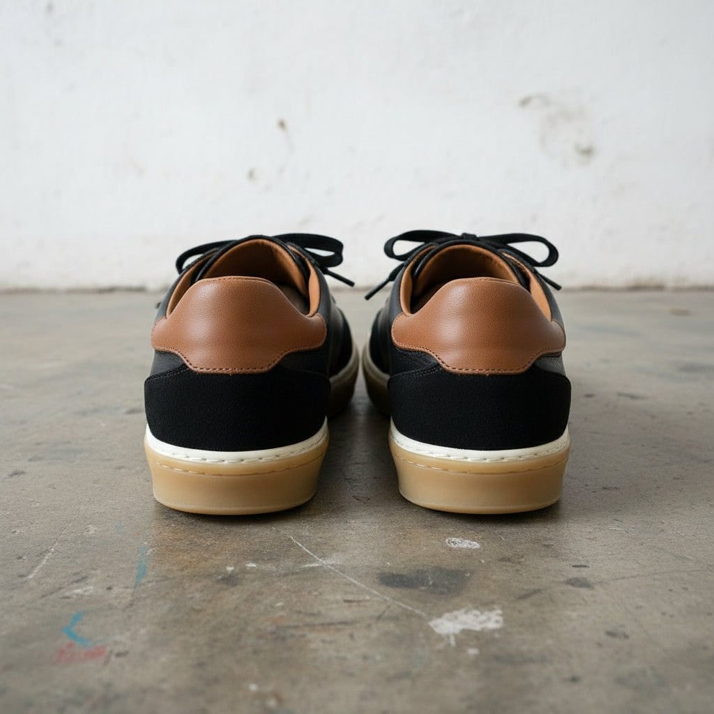 Men's Black Leather and Suede Sneakers