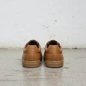 Men's Tan Leather Plain-Toe Sneakers