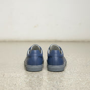 Men's Blue Leather Plain-Toe Sneakers