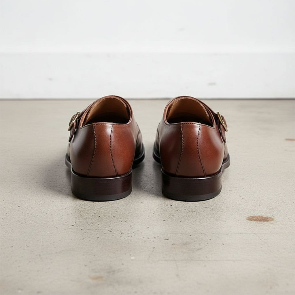 Handmade Mens Double Monk Brown Dress Shoes, Brown Oxford Shoes for Men