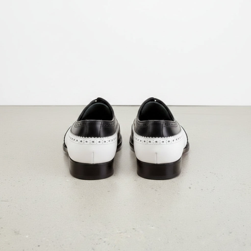 Handmade Black and White Leather Brogue Dress Shoes