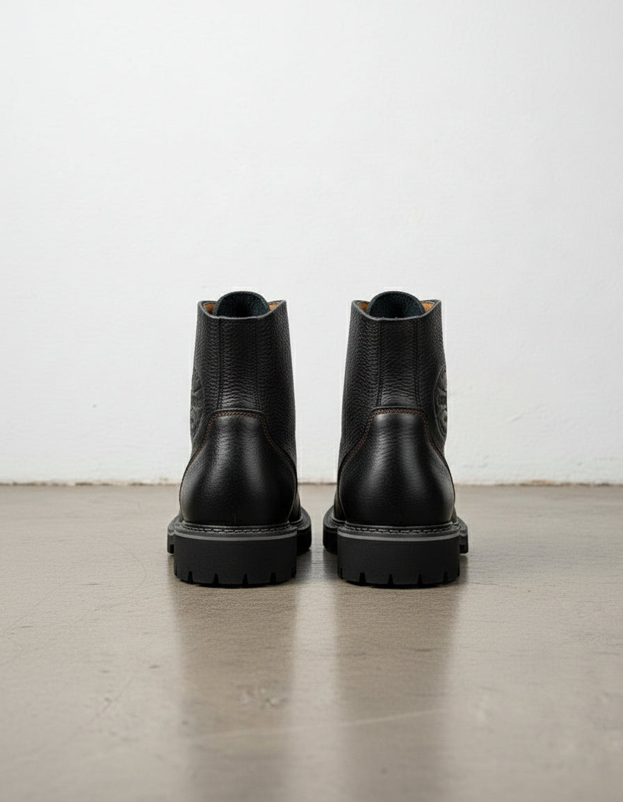 Men's High Ankle Biker Boots in Genuine Calf Leather