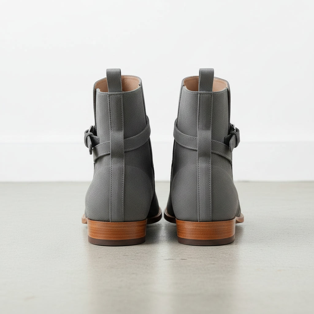 Handcrafted Men's Gray Suede Leather Jodhpurs Ankle Boots