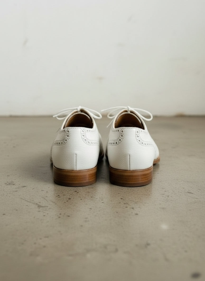 Handcrafted Men's White Wingtip Brogue Dress Shoes