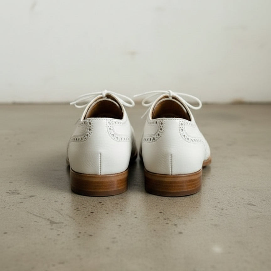 Handcrafted Men's White Wingtip Brogue Dress Shoes