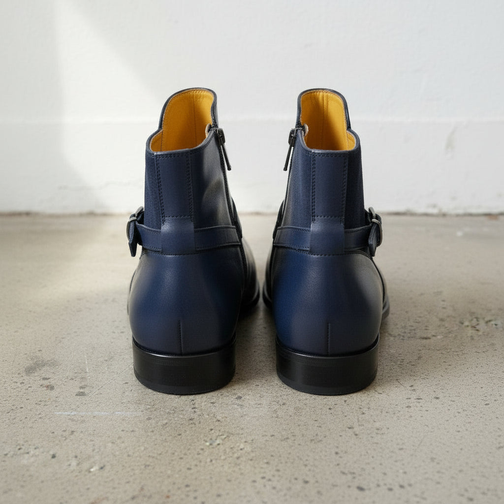 Handcrafted Navy Blue Jodhpurs Ankle Boots for Men