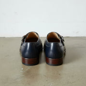 Handmade Men's Navy Blue Leather Monk Dress Shoes