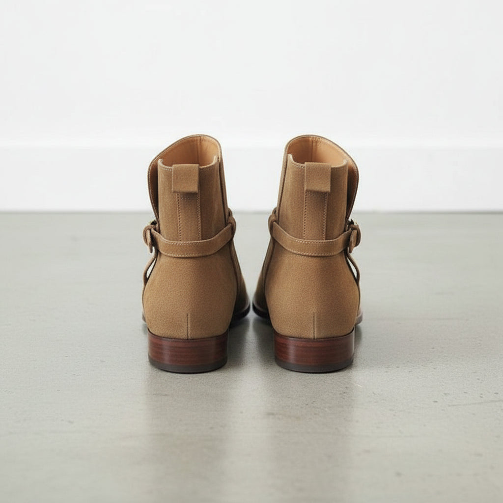 Handcrafted Beige Suede Jodhpurs Men's Boots