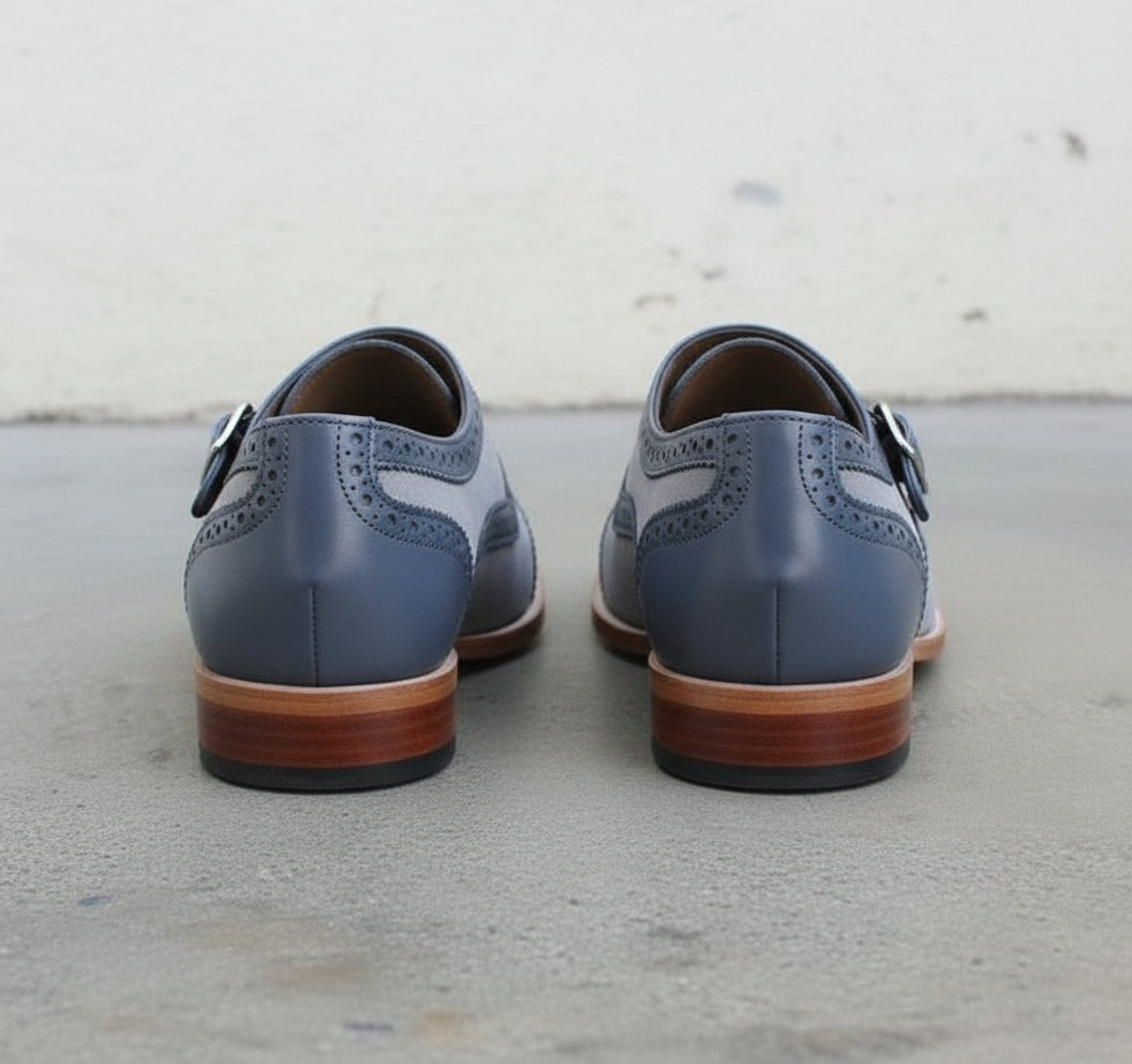 Handmade Men's Formal Monk Leather and Suede Dress Shoes