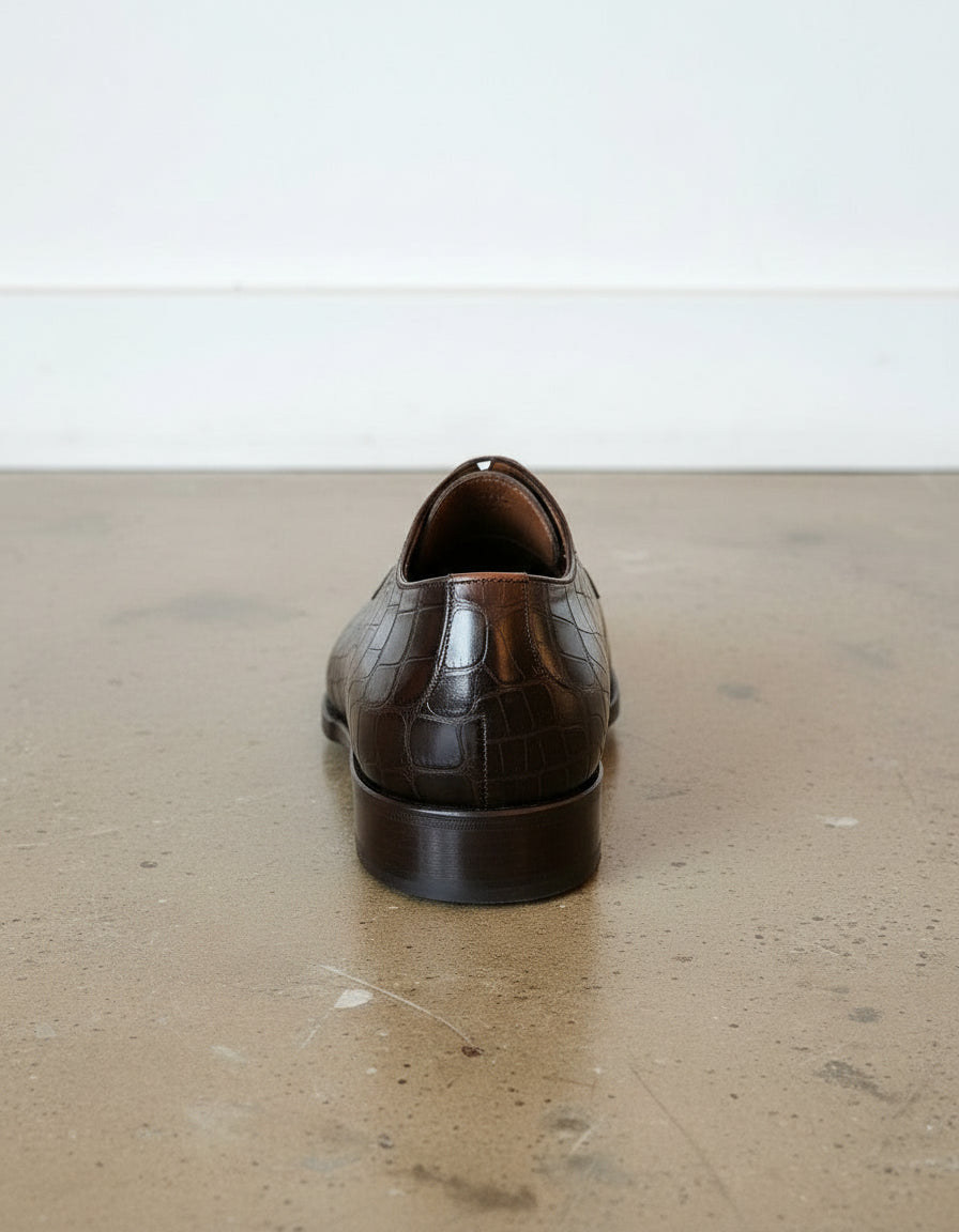 Handmade Mens Brown Alligators Pattern Shoes, Men Lace Up Oxfords Shoes