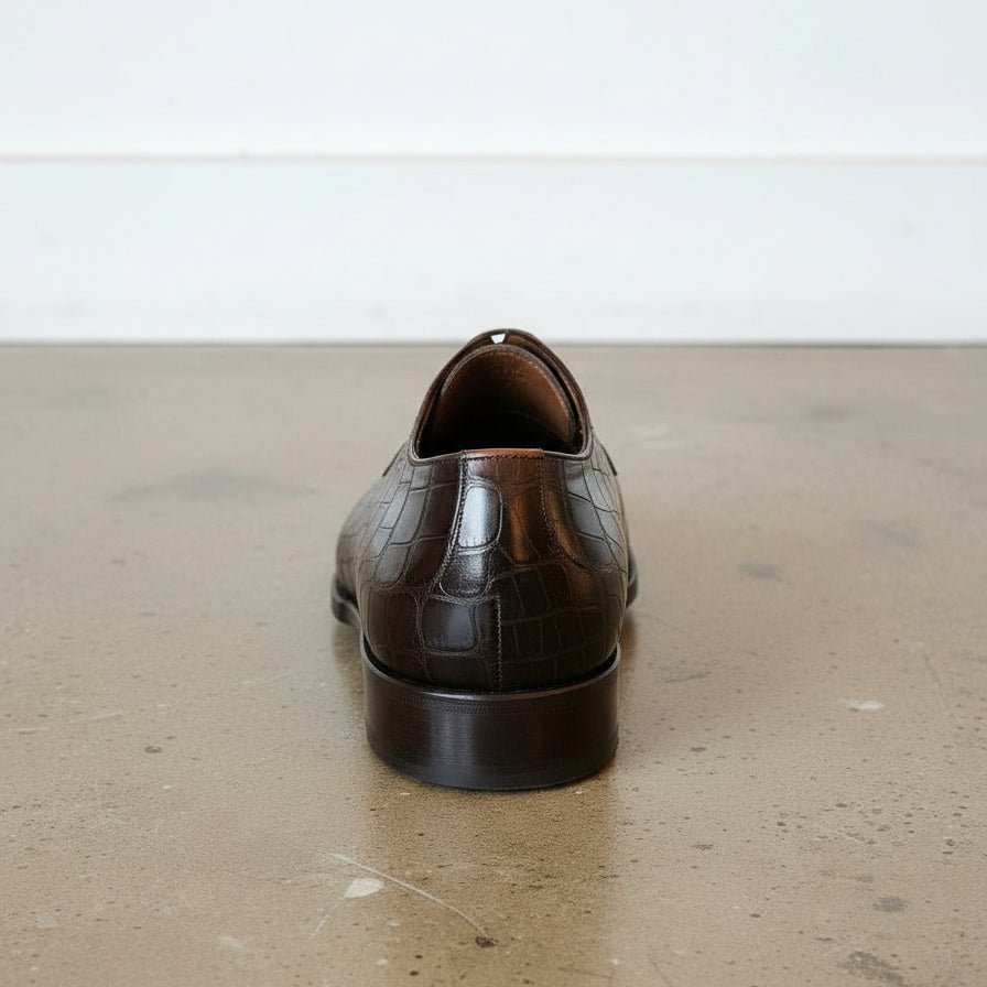 Handmade Mens Brown Alligators Pattern Shoes, Men Lace Up Oxfords Shoes