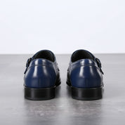 Handcrafted Men's Blue Leather Double Monk Strap Dress Shoes